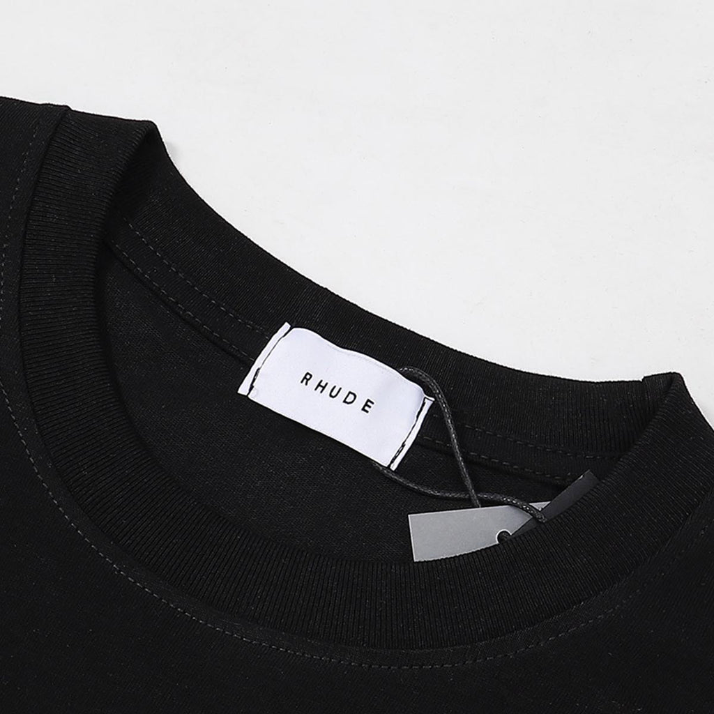 Rhude T-shirts Sardines Badge Printing Cotton Casual Short Sleeve Men and Women