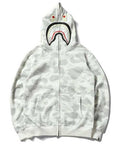 Bathing Ape Black and White Luminous Shark Coat High Quality Looped Fabric Hooded Shark Sweater