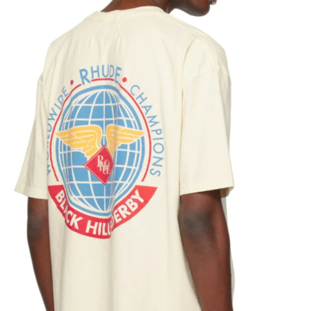 Rhude T-shirt Label Wings Alphabet Earth Print Short Sleeve T-shirt