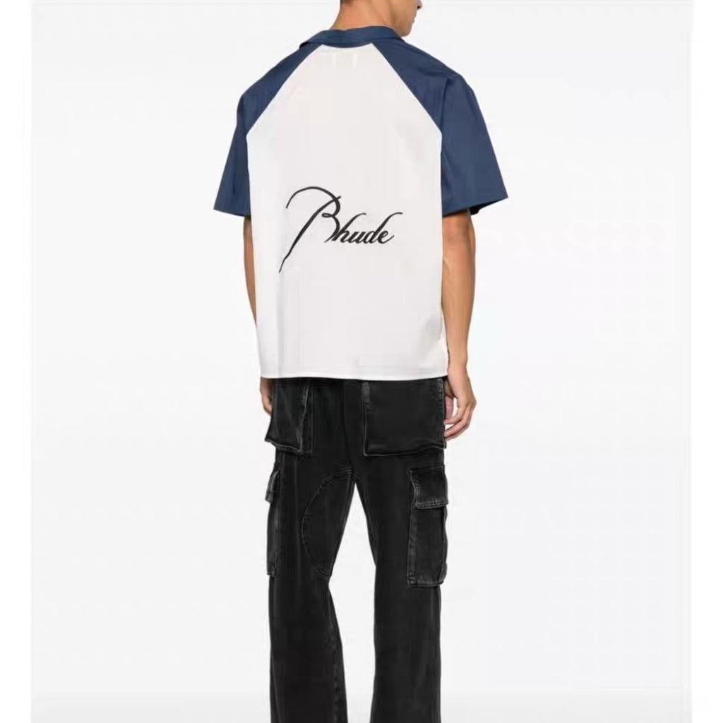 Rhude T-shirt Pocket Letter Embroidery Color Matching Short Sleeve Shirt