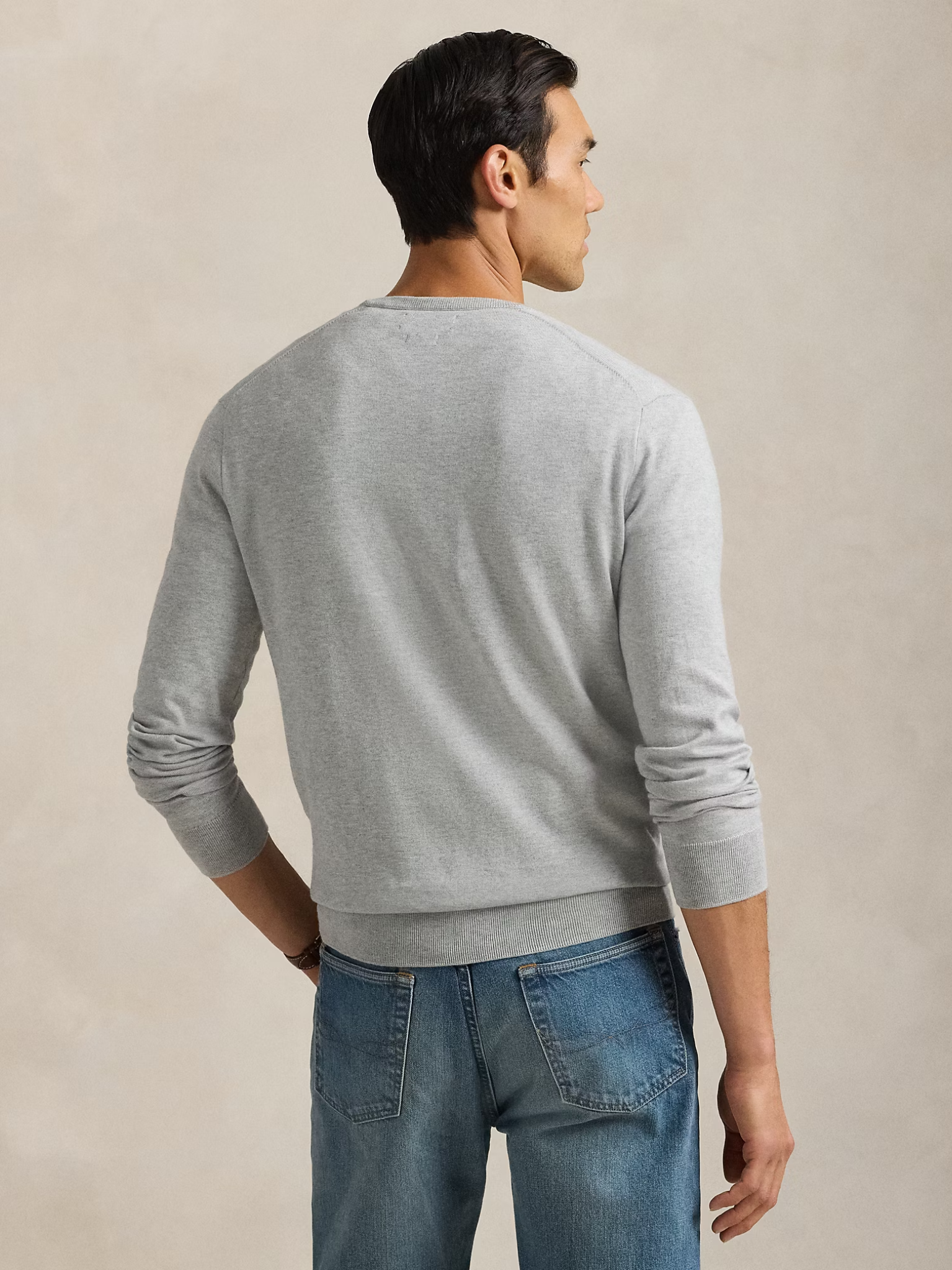 RALPH LAUREN Slim Fit Cotton V-Neck Jumper Andover Heather