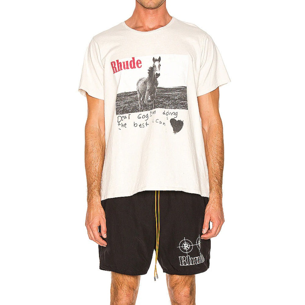 Rhude T-shirt Micro Label Alphabet Horse Print Short Sleeve T-shirt