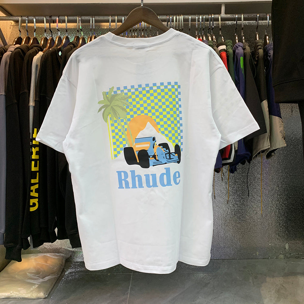 Rhude T-shirts Coconut Racing Printed Cotton Casual Short Sleeves Men and Women