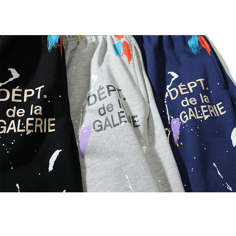 Gallery Dept Shorts Hand Painted Graffiti Ink Splashed Alphabet Casual Shorts
