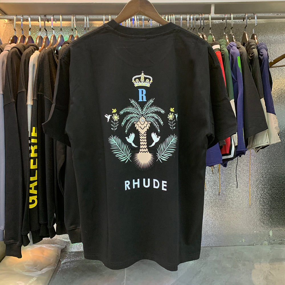 Rhude T-shirts Coconut Crown Printing Cotton Casual Short Sleeve Men and Women