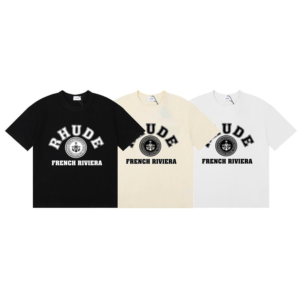 Rhude T-shirts French Cote d'Azur Printed Cotton Casual Short Sleeves Men and Women