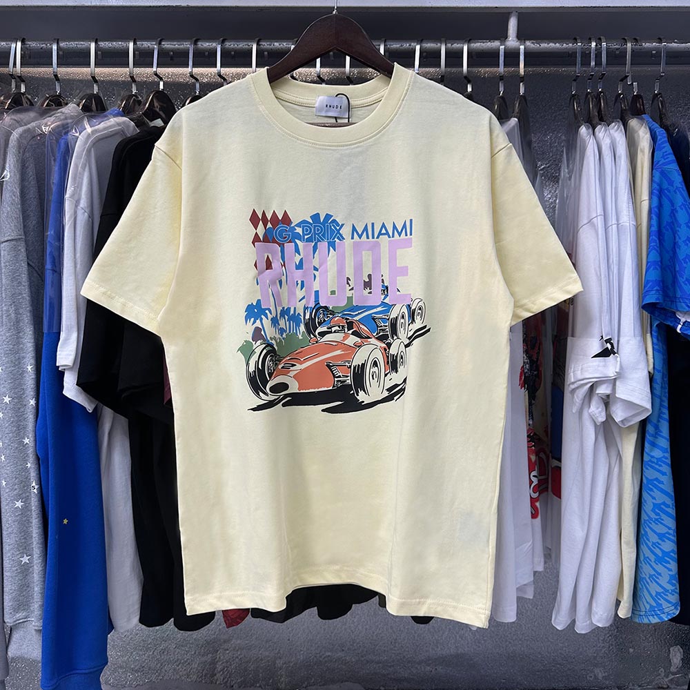 Rhude T-shirts Retro Racing Printed Cotton Casual Short Sleeve Men and Women