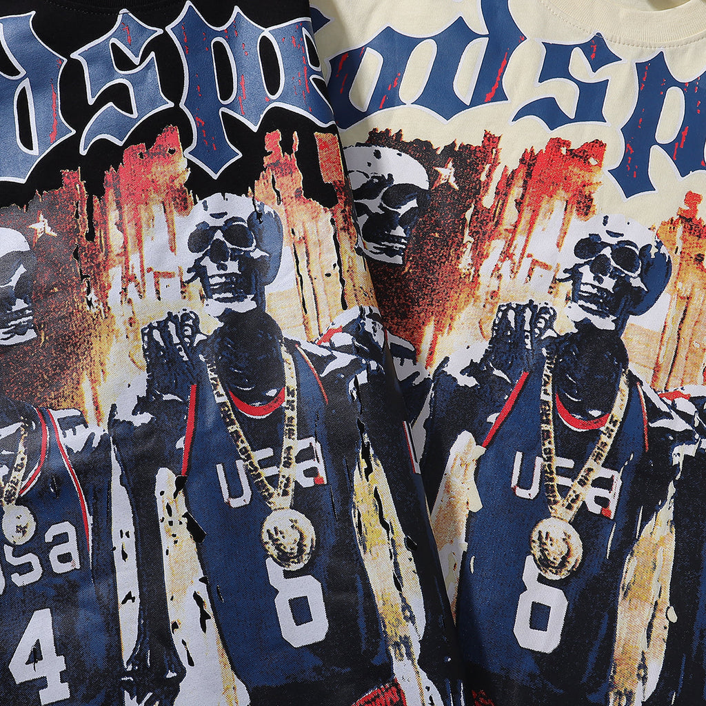 Godspeed T-shirts Basketball Dream Team Trident Print Cotton Casual Short Sleeve Men and Women