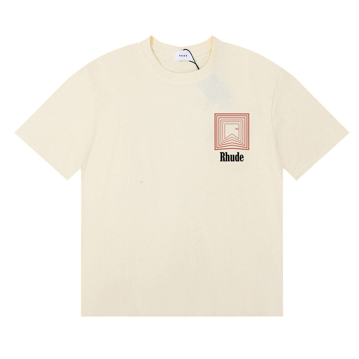 Rhude T-shirts Chevron Red Printed Cotton Casual Short Sleeve Men and Women