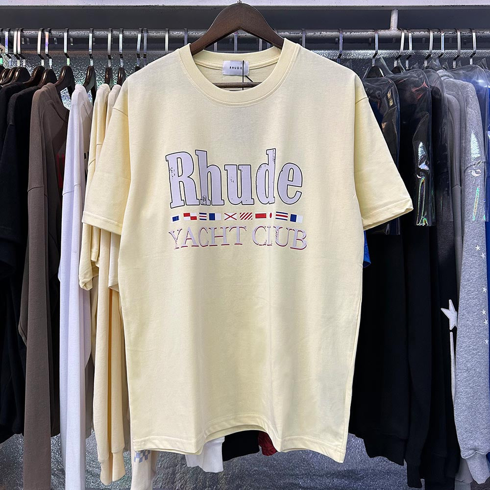 Rhude T-shirts Flag Printing Cotton Casual Short Sleeves Men and Women