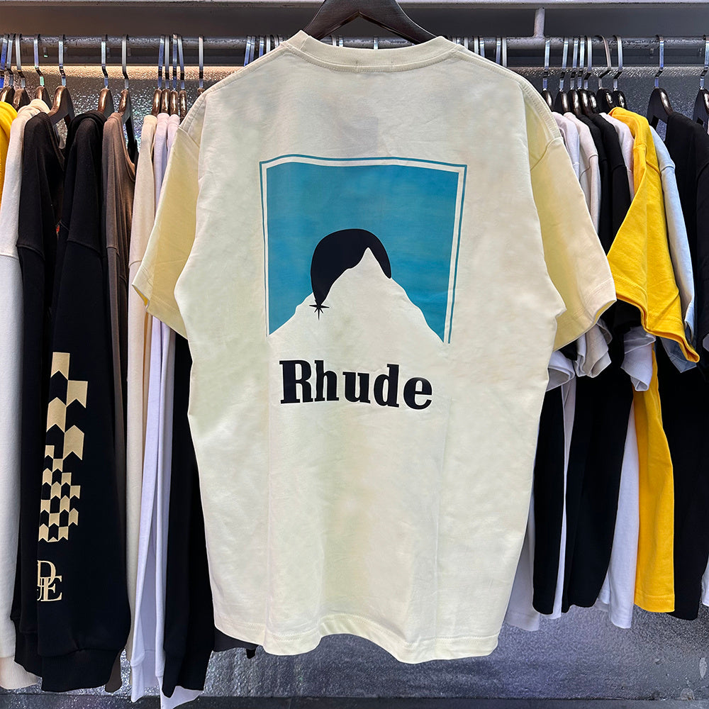 Rhude T-shirts Blue Sunset Print Cotton Casual Short Sleeve Men and Women