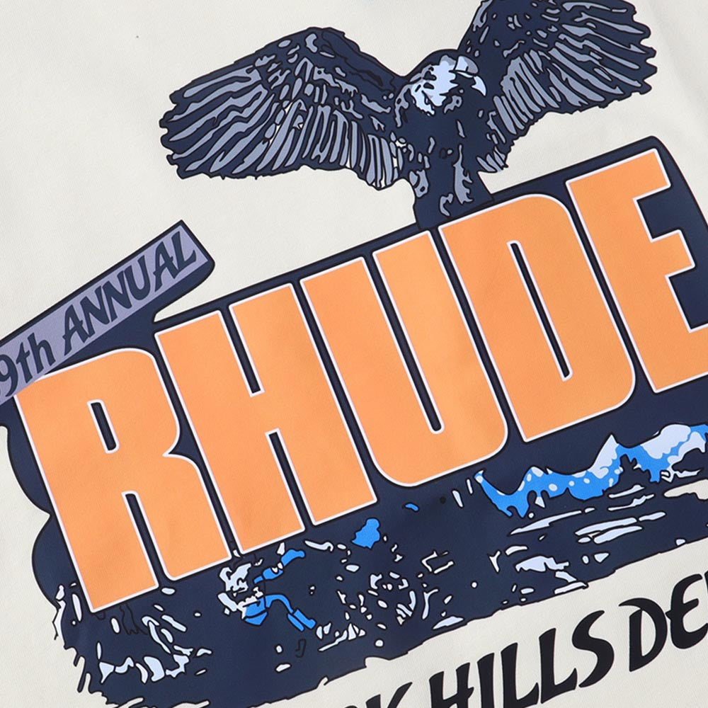 Rhude T-shirts Black Shadow Print Cotton Casual Short Sleeve Men and Women