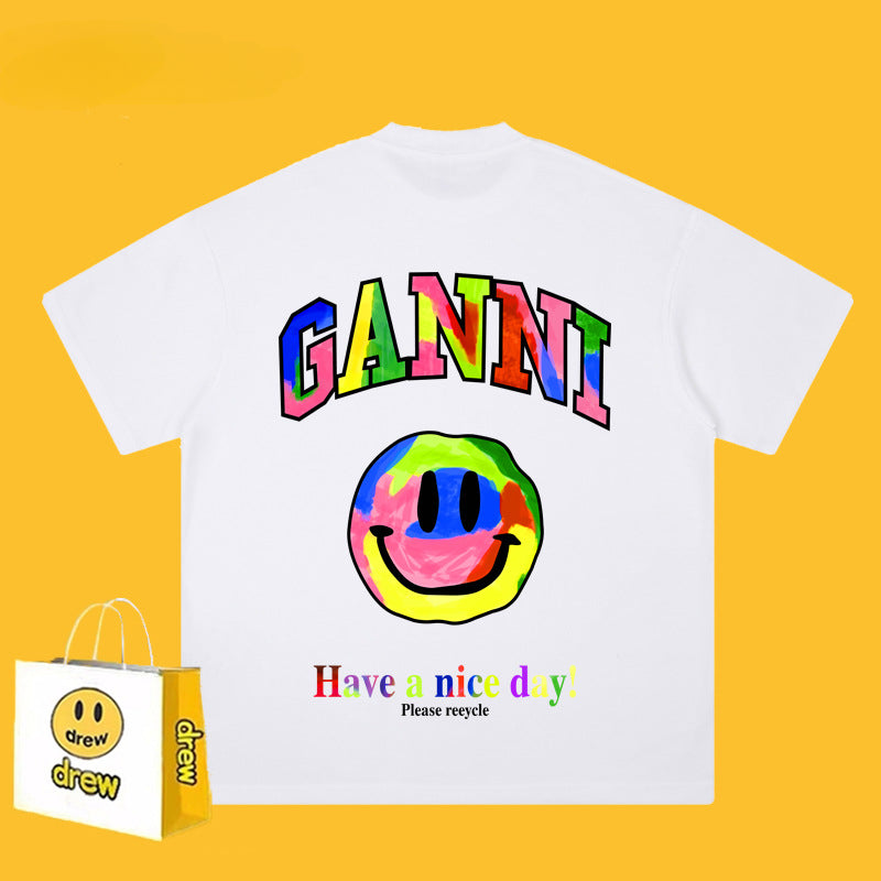 Drew T-shirts Graffiti Smiley Face Short Sleeve Loose Men