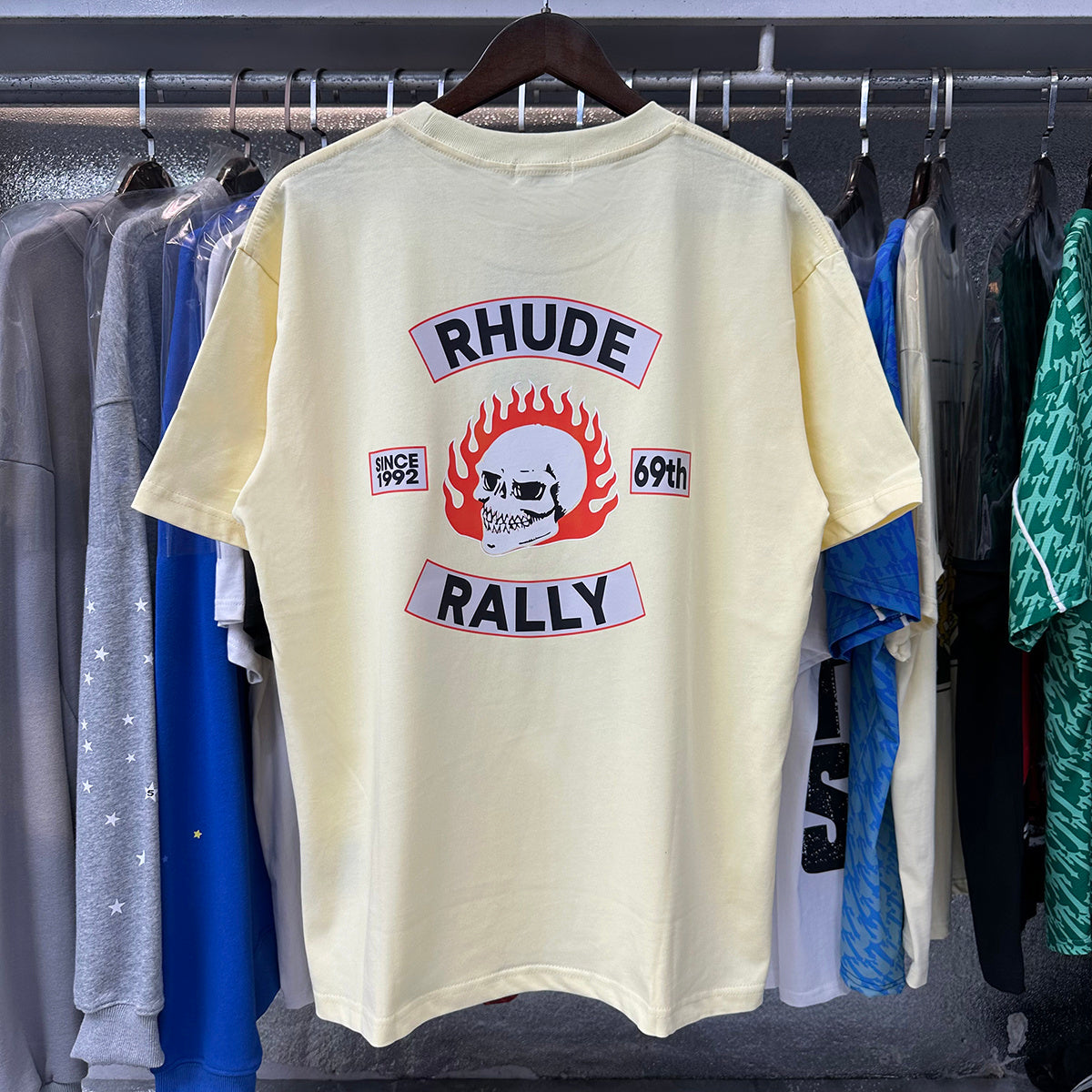 Rhude T-shirts Flame Death Knight Skull Print Cotton Casual Short Sleeve Men and Women