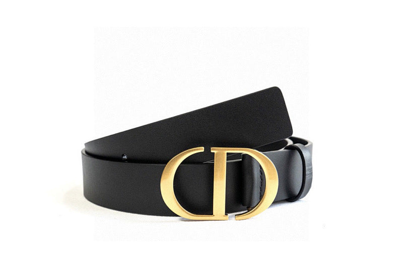 Dior Black Calfskin Belt with Gold Buckle
