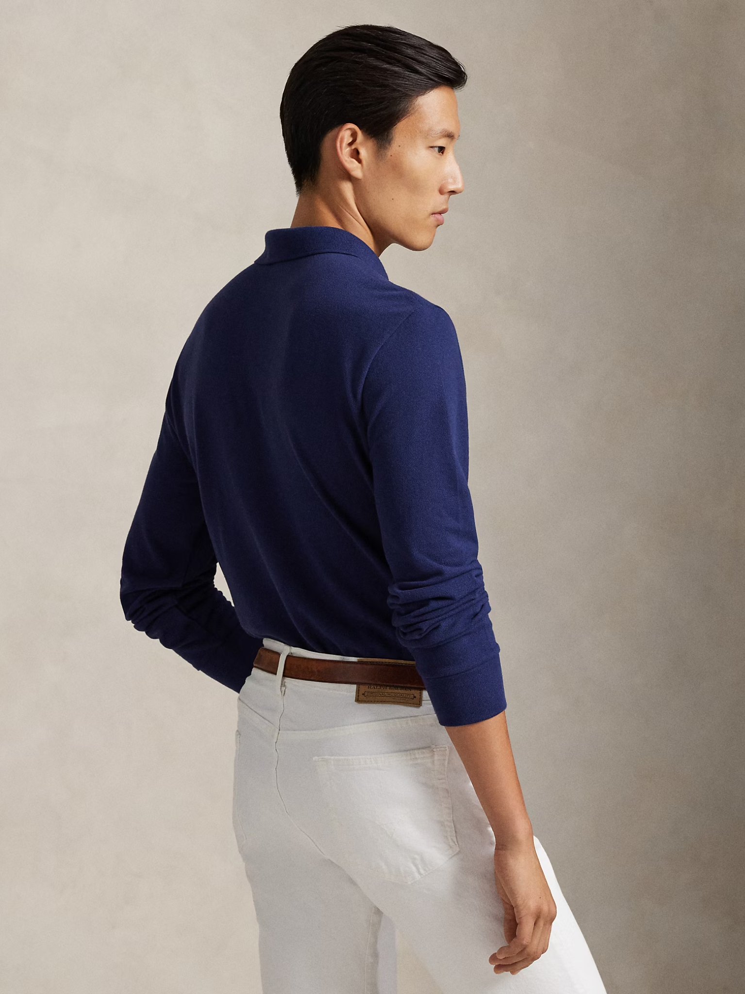RALPH LAUREN Custom Slim Fit Mesh Polo Shirt Newport Navy