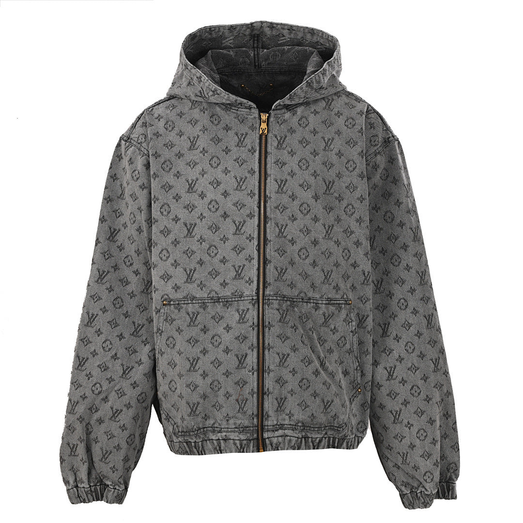 Louis Vuitton All-Over Monogram Jacquard Zip-Up Hooded Denim Jacket