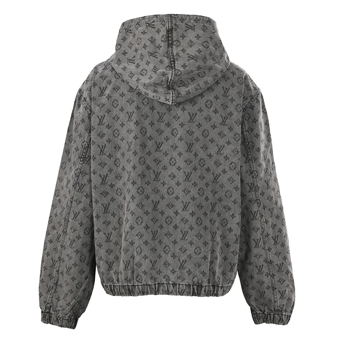 Louis Vuitton All-Over Monogram Jacquard Zip-Up Hooded Denim Jacket