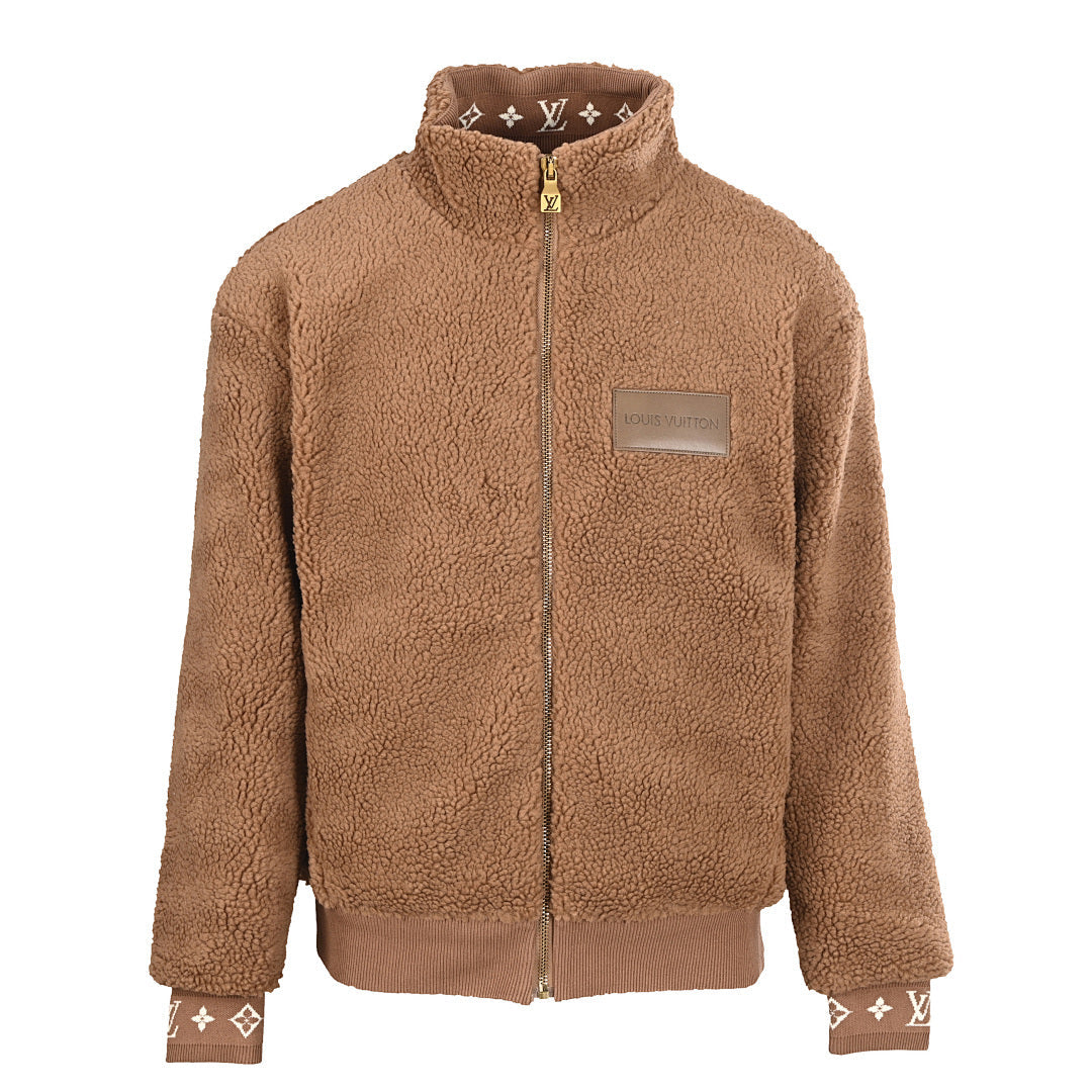 Louis Vuitton Leather Patch Stand-Collar Fleece Jacket