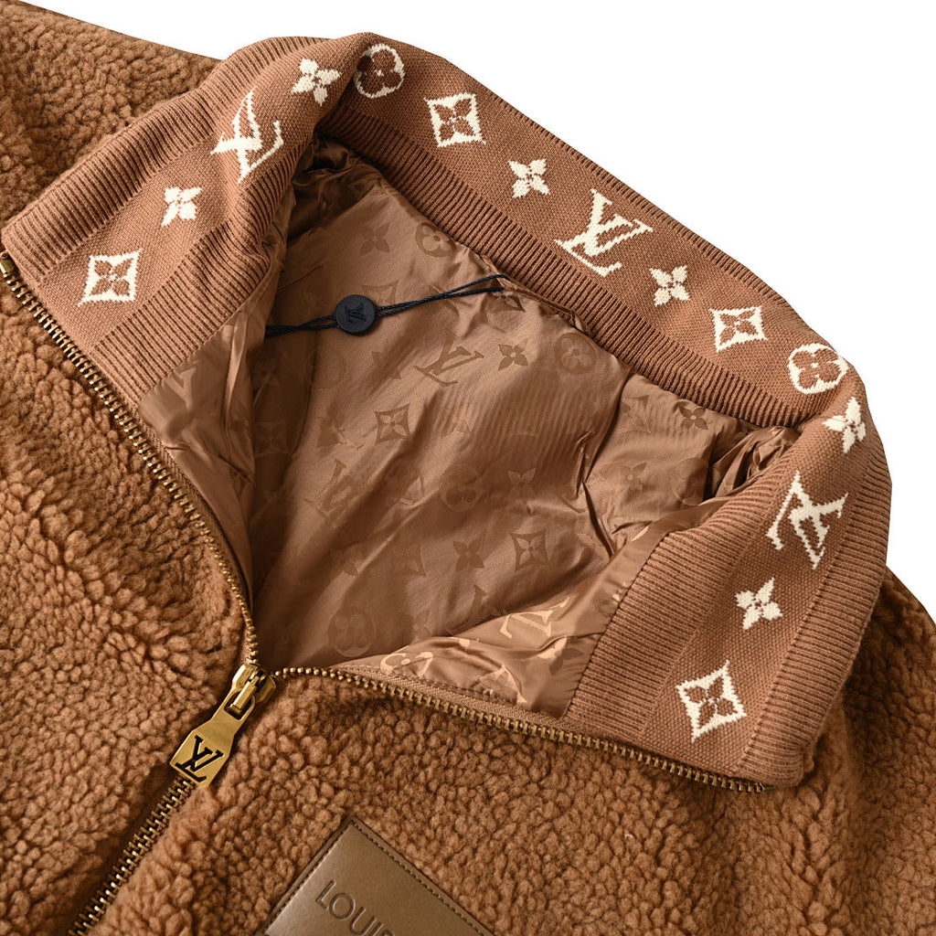 Louis Vuitton Leather Patch Stand-Collar Fleece Jacket