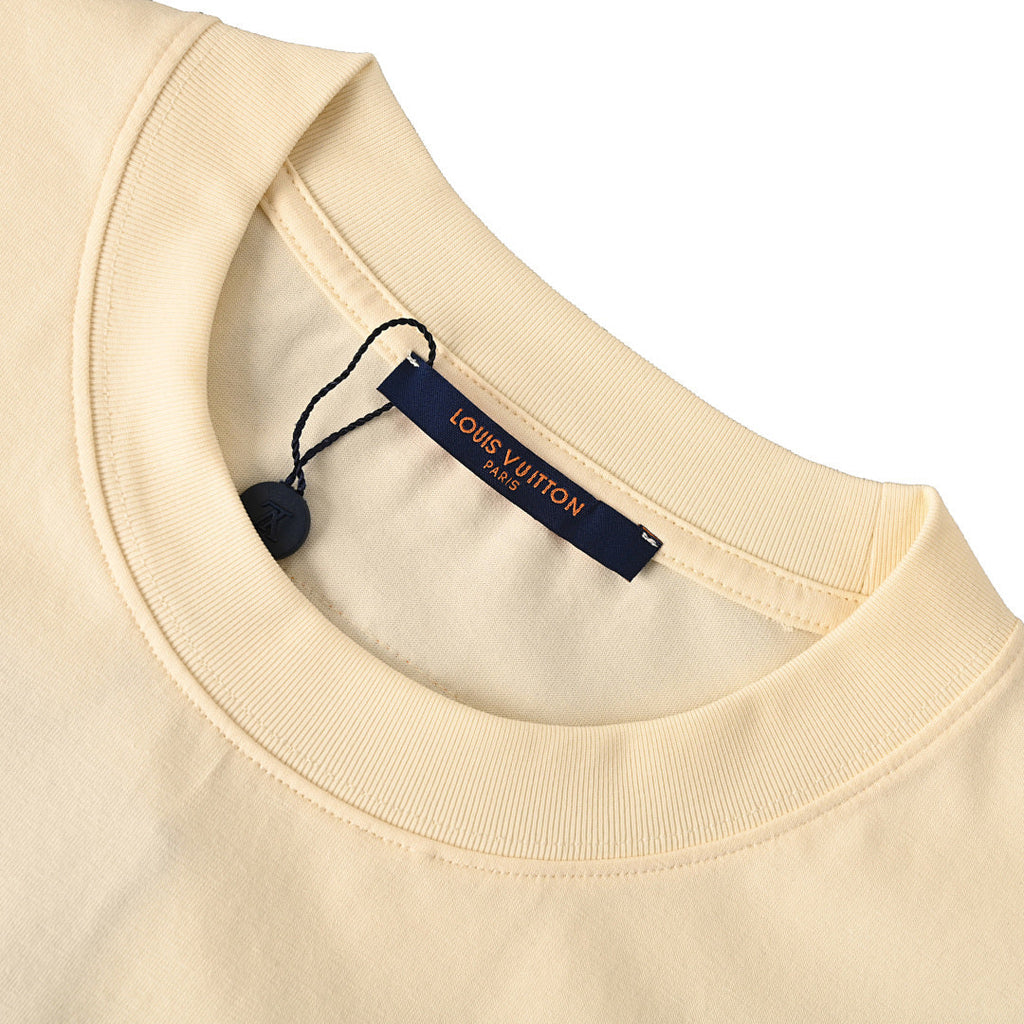 Louis Vuitton Short-Sleeve T-Shirt with Small Blue Floral Embroidered Lettering