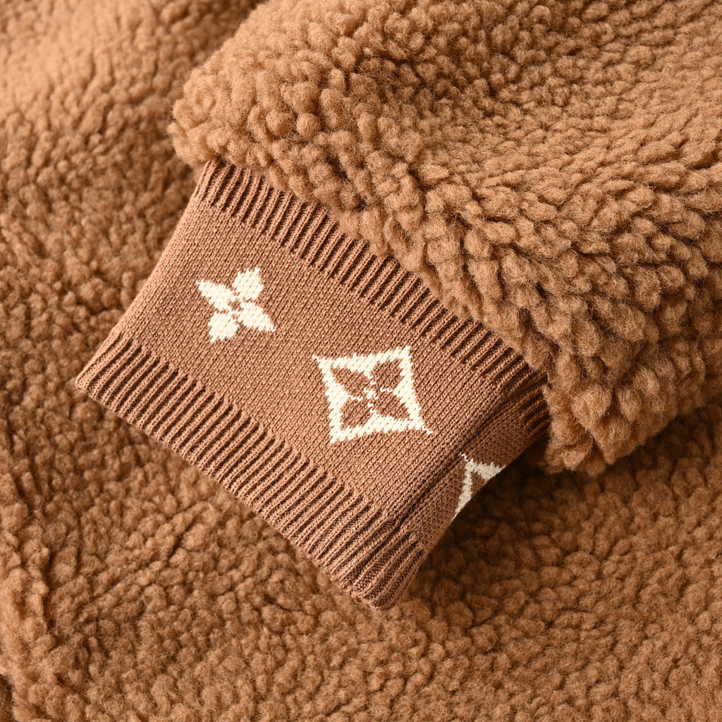 Louis Vuitton Leather Patch Stand-Collar Fleece Jacket