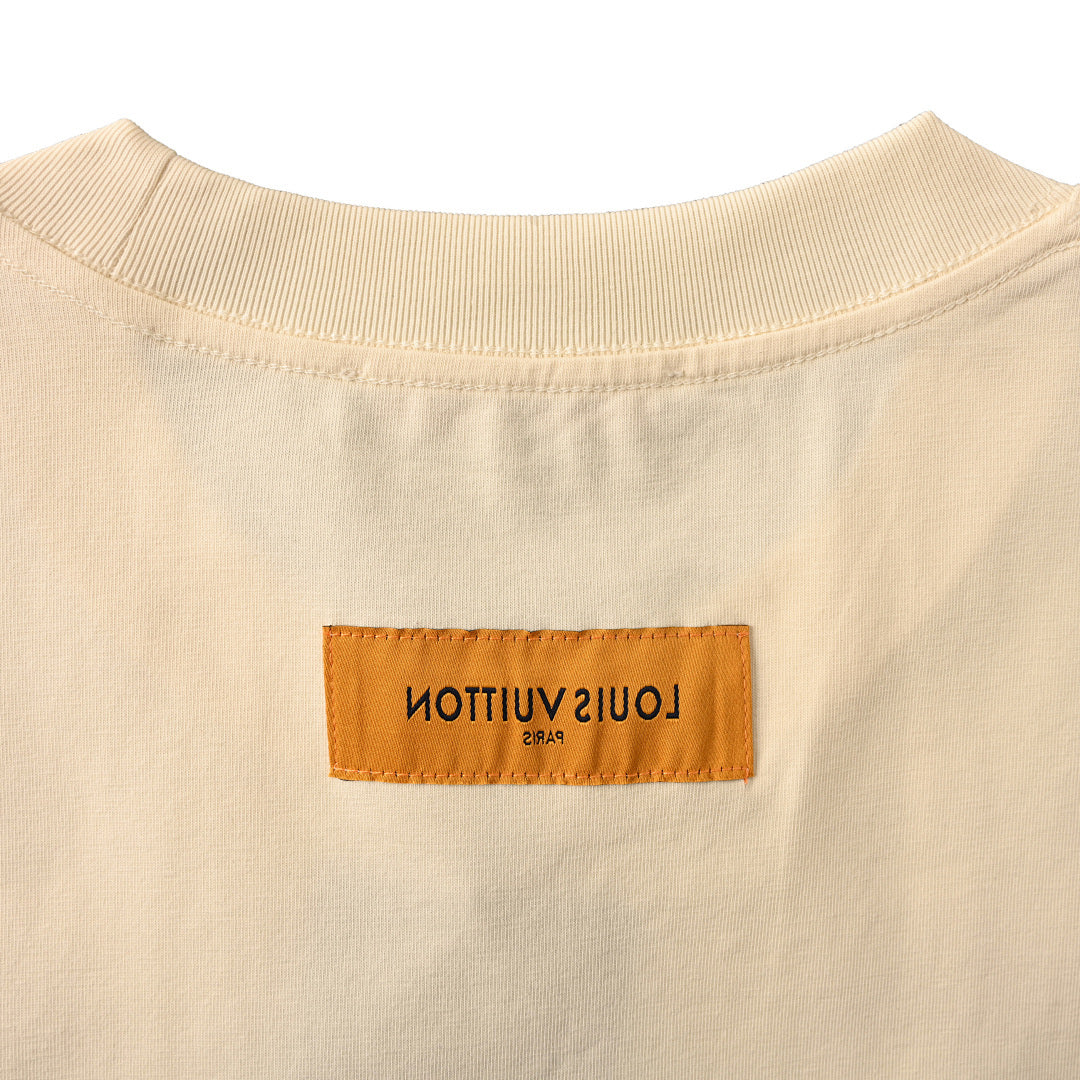 Louis Vuitton Short-Sleeve T-Shirt with Small Blue Floral Embroidered Lettering