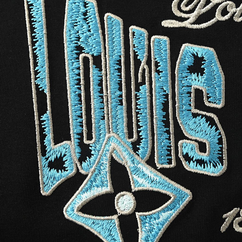 Louis Vuitton Short-Sleeve T-Shirt with Front and Back Lettering and Monogram Embroidery