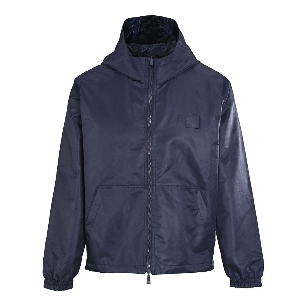 Louis Vuitton Reversible Windbreaker Jacket featuring Leather Logo Patch and Tonal Jacquard Pattern