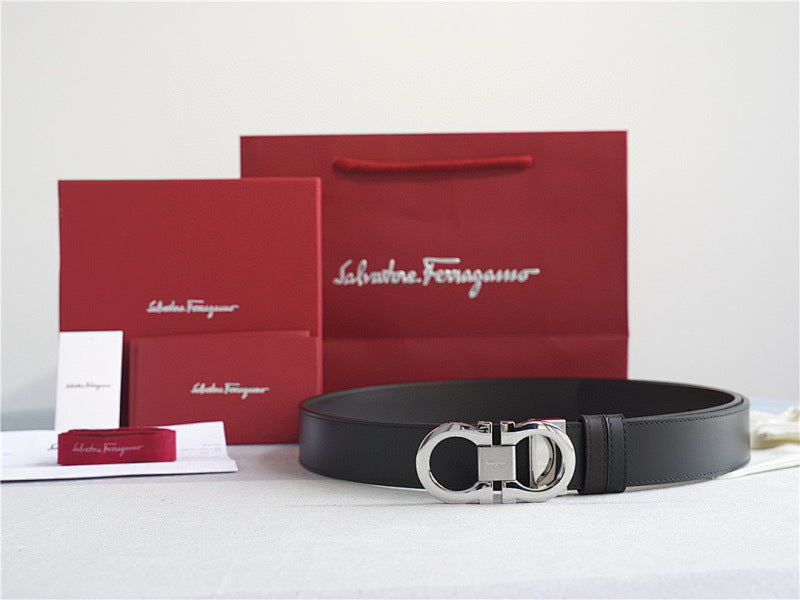 Ferragamo Classic Silver-Buckle Leather Belt