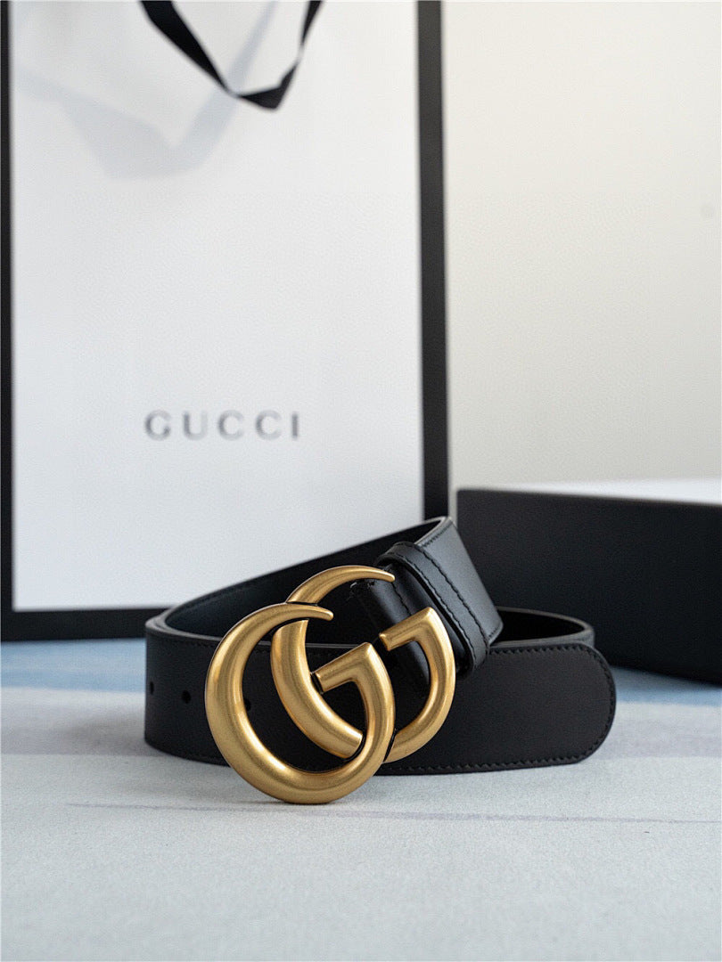 Gucci New Gold-Buckle Leather Belts for Men and Women