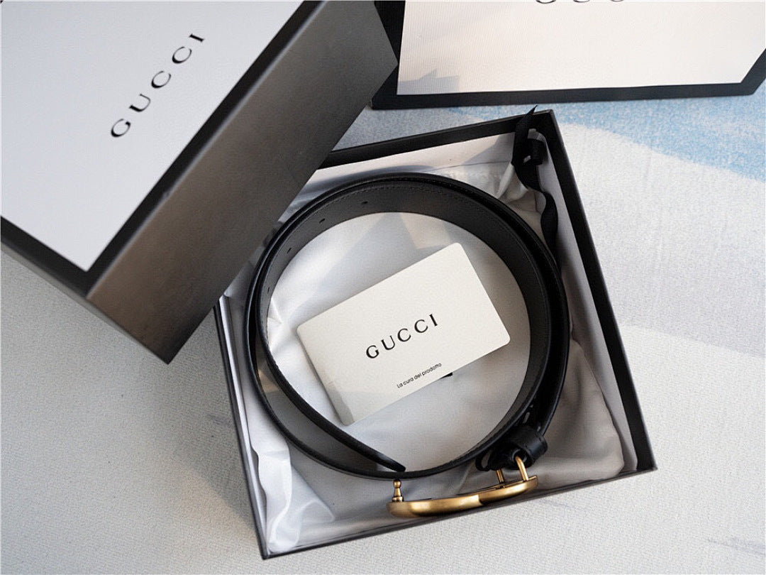 Gucci New Gold-Buckle Leather Belts for Men and Women