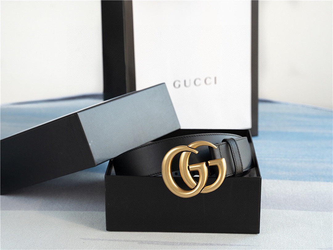 Gucci New Gold-Buckle Leather Belts for Men and Women