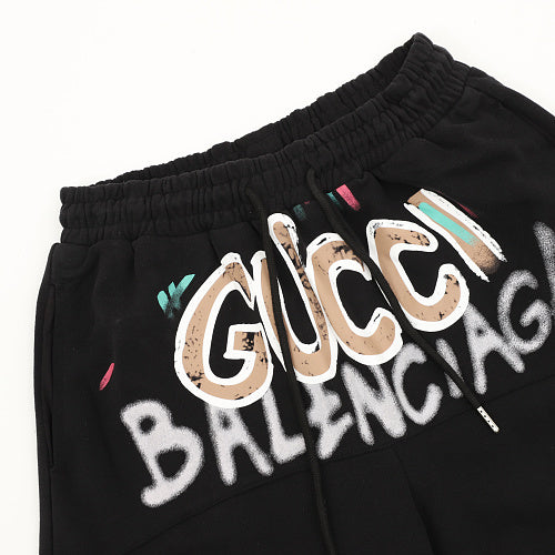 Gucci × Balenciaga 2023 Fall/Spring Collaboration Series: Logo-Print Colorful Hand-Painted Shorts