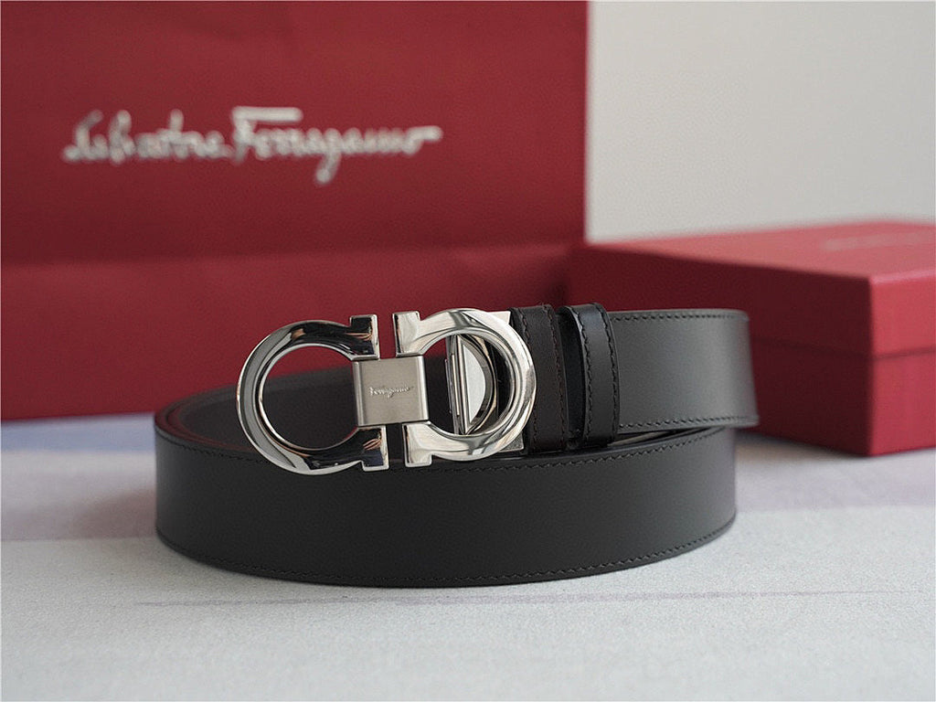 Ferragamo Classic Silver-Buckle Leather Belt