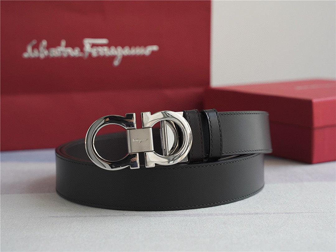 Ferragamo Classic Silver-Buckle Leather Belt