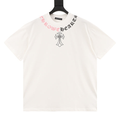 Chrome Hearts Color-block Gothic Script Cross Necklace T-Shirt