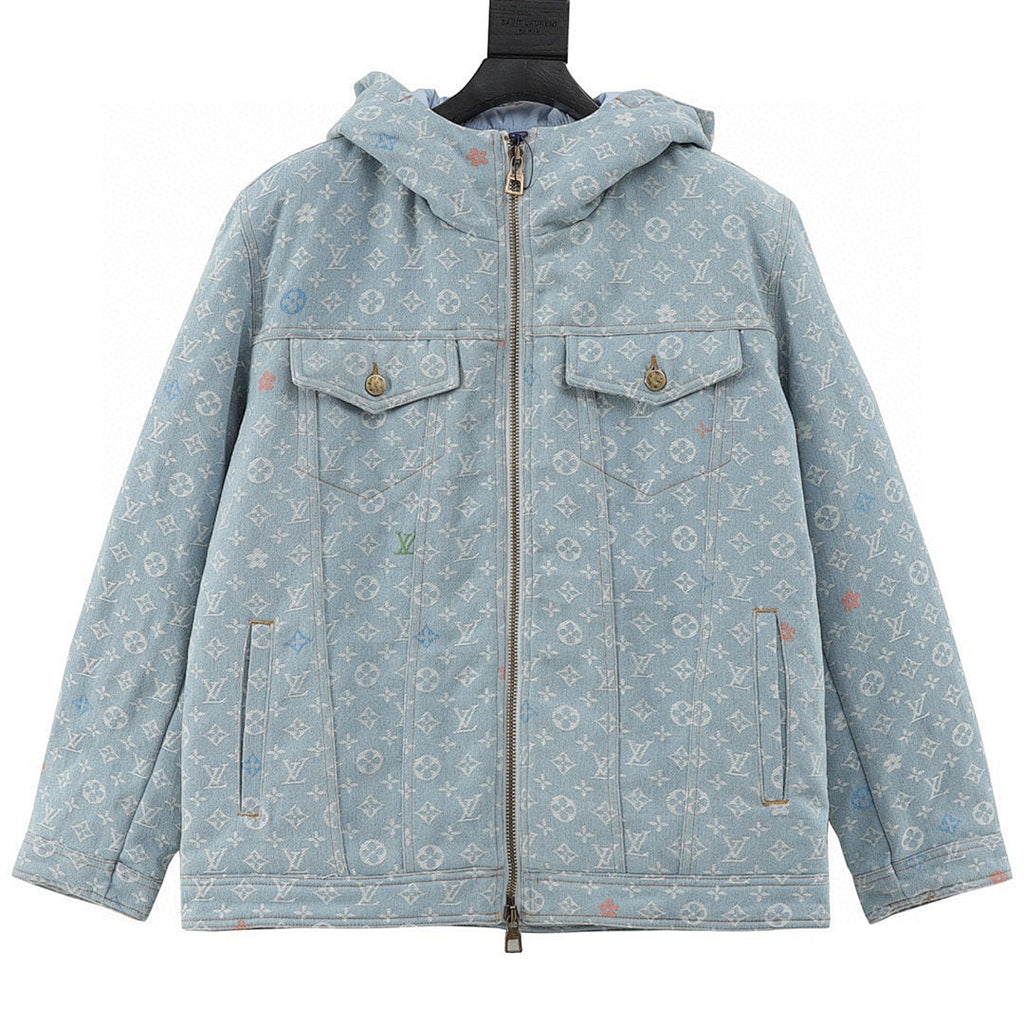 Louis Vuitton All-Over Jacquard Logo Washed & Distressed Cotton Hooded Jacket