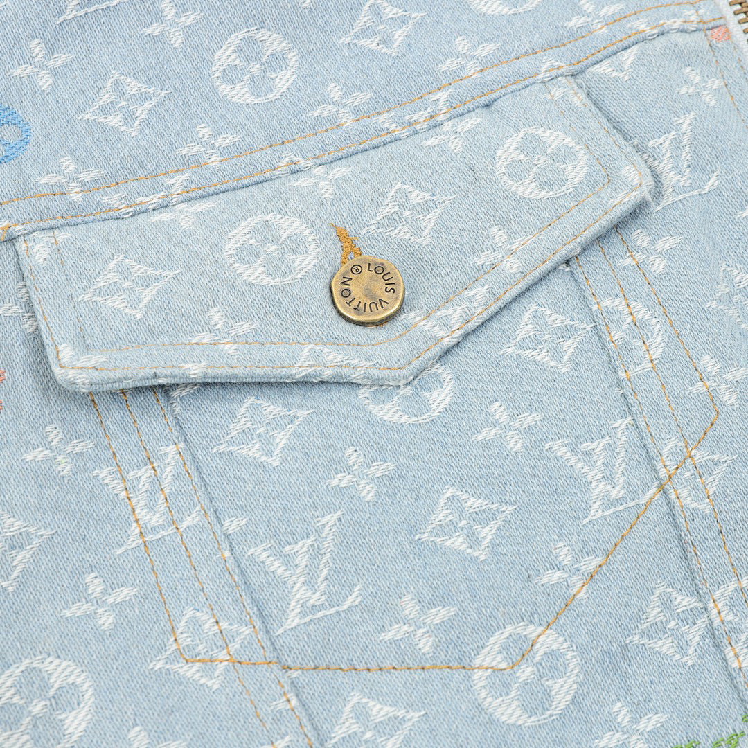 Louis Vuitton All-Over Jacquard Logo Washed & Distressed Cotton Hooded Jacket