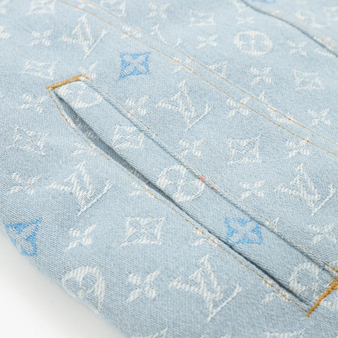 Louis Vuitton All-Over Jacquard Logo Washed & Distressed Cotton Hooded Jacket