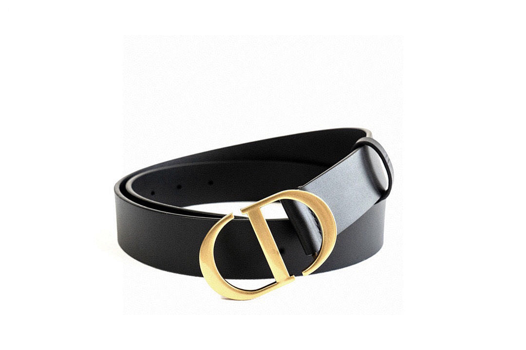 Dior Black Calfskin Belt with Gold Buckle
