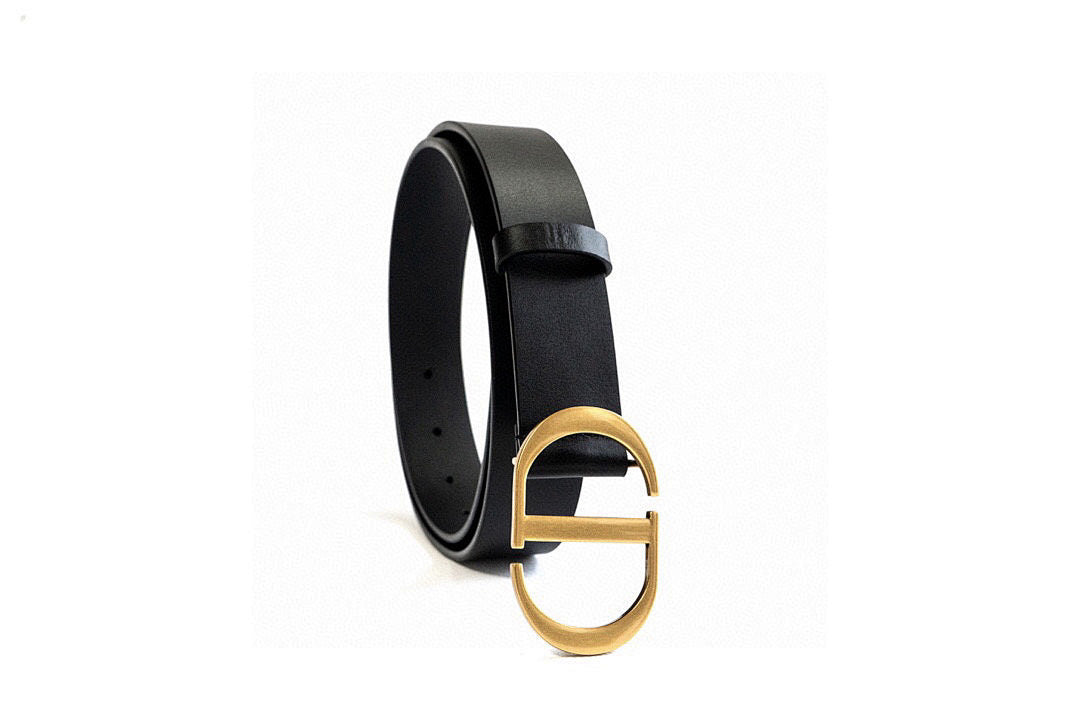 Dior Black Calfskin Belt with Gold Buckle