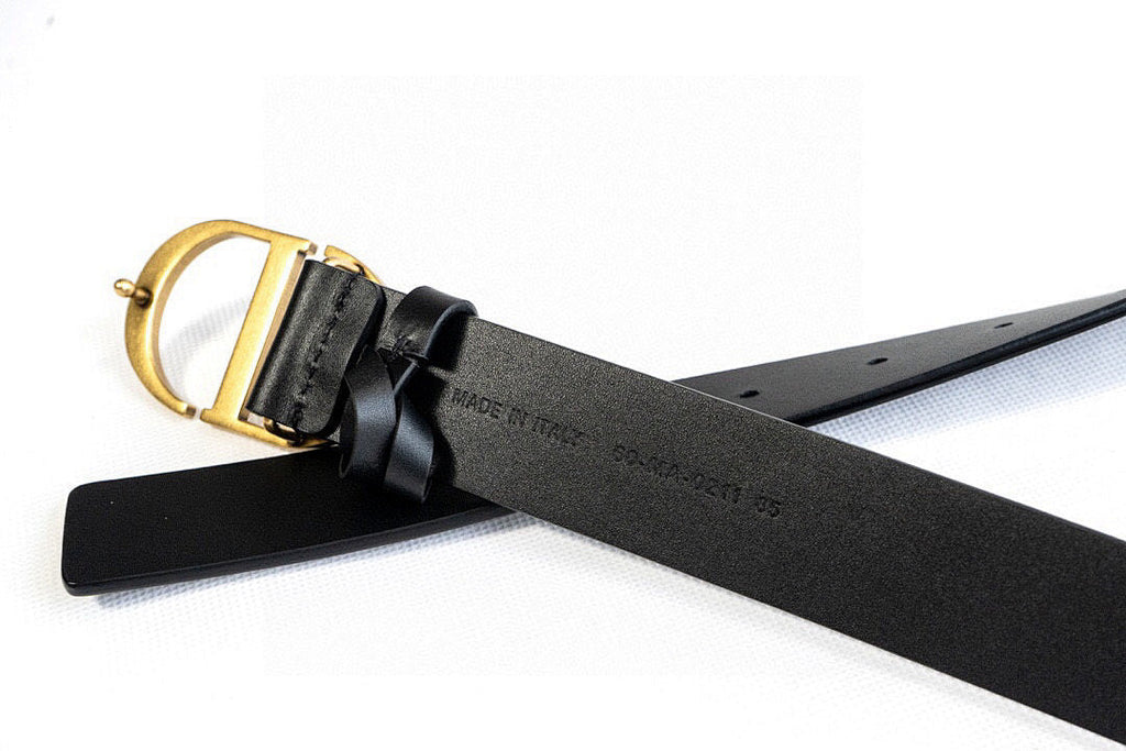 Dior Black Calfskin Belt with Gold Buckle