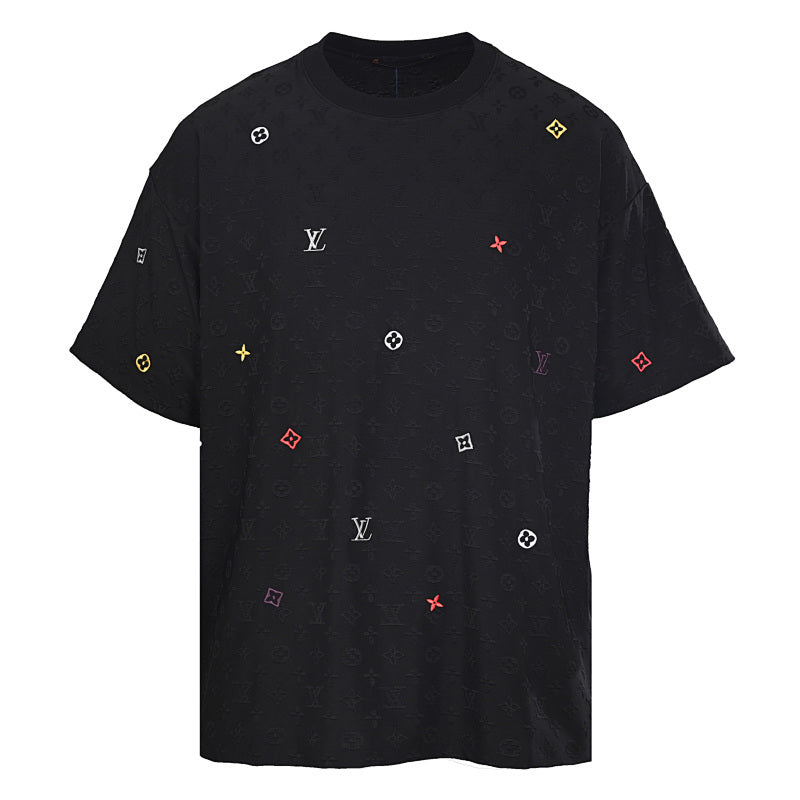 Louis Vuitton All-Over Monogram Short-Sleeve T-Shirt with Embroidered Clover Accents