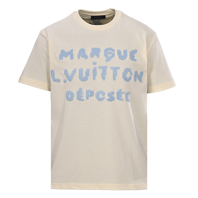 Louis Vuitton Blue Short-Sleeve T-Shirt with Knitted Embroidery
