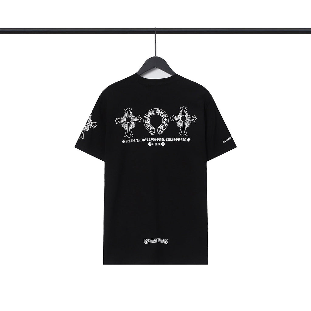 Chrome Heart T Shirts Chrome Hearts Cross Sanskrit Print Short Sleeve Crew Neck T-Shirt