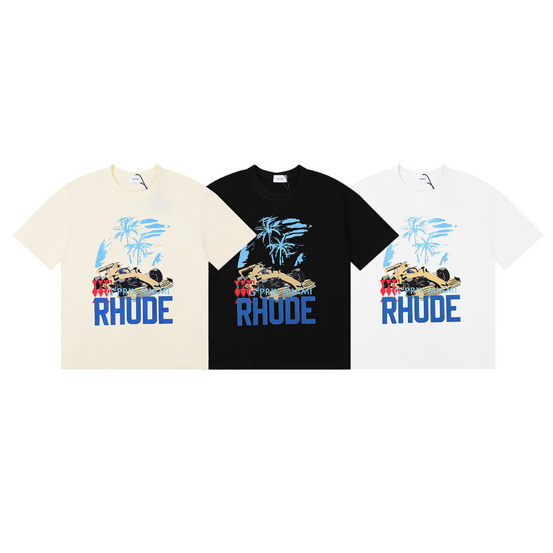 Rhude T-shirt Racing Formula Letter Logo Pattern Short Sleeve T-shirt