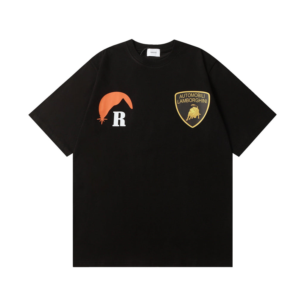 Rhude T-shirt Striped Sunset Snow Mountain Print Short Sleeve T-shirt