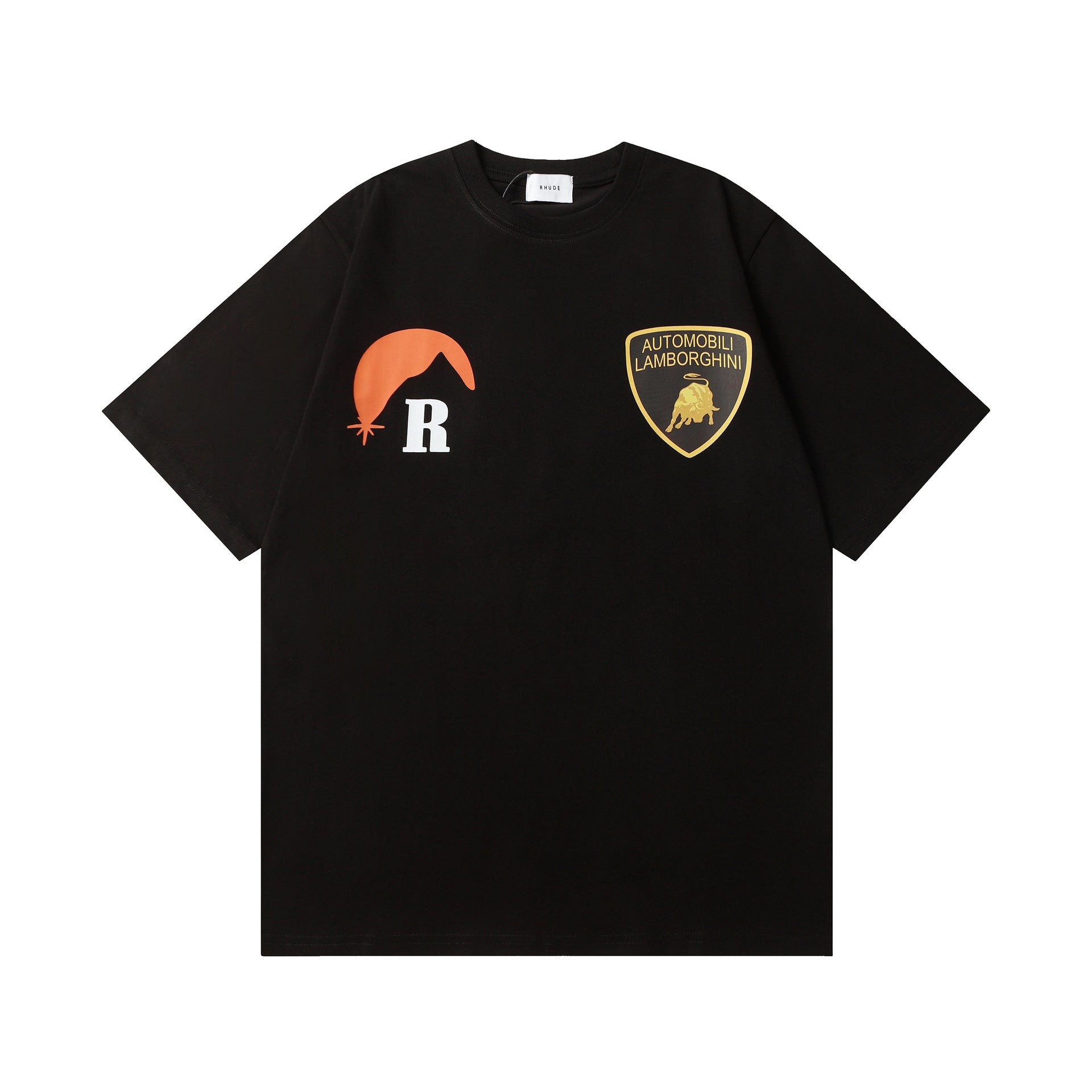 Rhude T-shirt Striped Sunset Snow Mountain Print Short Sleeve T-shirt