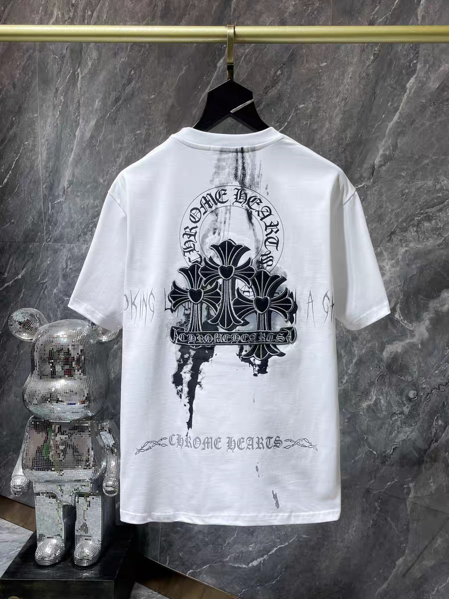 Chrome Heart T Shirts Sanskrit Half Sleeve Crew Neck Short Sleeve Casual
